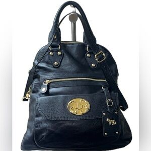Emma Fox Black Leather Satchel Gold Hardware Convertible Shoulder Bag Purse Lg